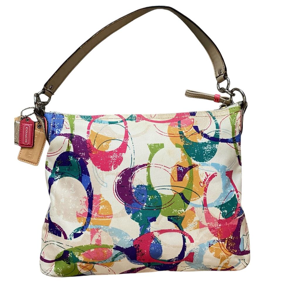Coach Poppy Stamped C Hippie Signature Bag Colorful Monogram Shoulder Bag - Picture 2 of 11